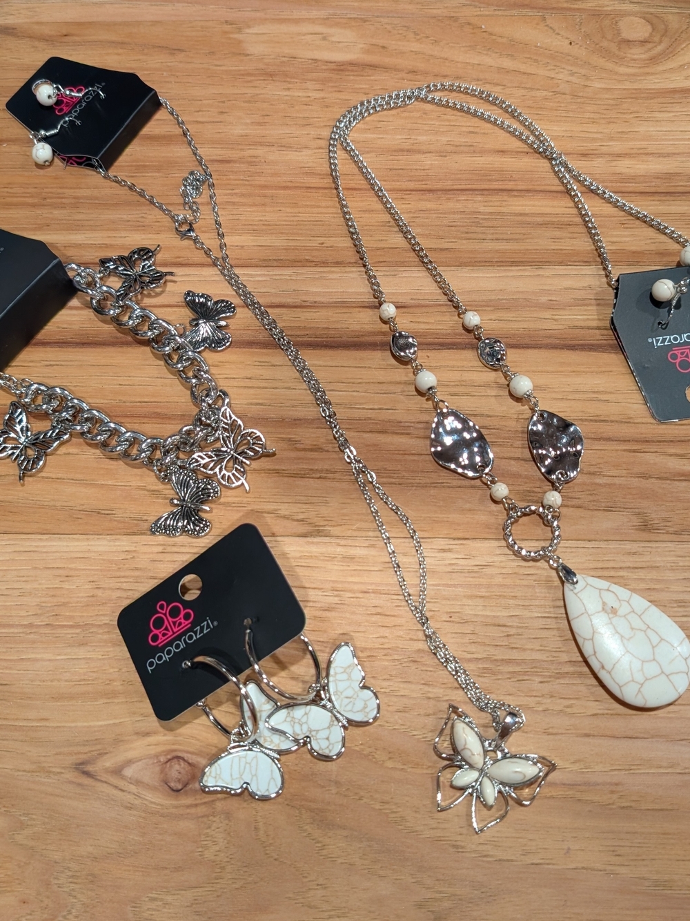 Paparazzi Cream Teardrop & Butterfly Necklace Set - Silvertone